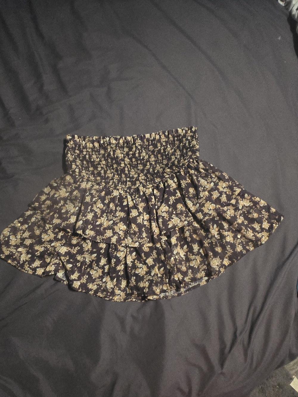 Altar'd State Black Mini Skirt with Yellow Floral Print
